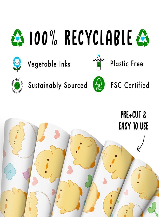 CENTRAL 23 Farm Animal Wrapping Paper - Cute Chicks - 6 Sheets of White Gift Wrap - Floral - For Birthday Baby Shower Baptism - Recyclable - Image 3